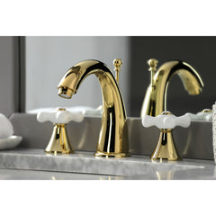 Widespread Bathroom Faucet, Tulare, Two Cross Handles in Polished Brass