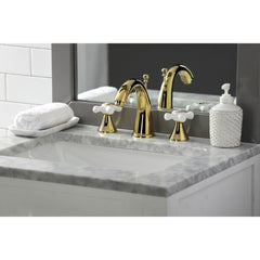 Widespread Bathroom Faucet, Tulare, Two Cross Handles in Polished Brass