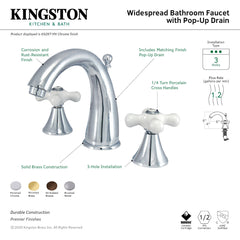 Widespread Bathroom Faucet, Tulare, Two Cross Handles in Polished Brass