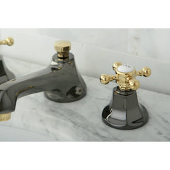 Widespread Bathroom Faucet, Tulare, Two Handle in Black Stainless Steel/Polished Brass