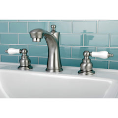 Widespread Bathroom Faucet, Tulare, Two-Handle with Pop-Up Drain in Brushed Nickel