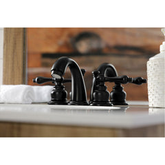 Widespread Bathroom Faucet, Victorian, Two Lever Handles in Matte Black