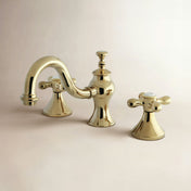 Widespread Bathroom Faucet, Vintage, Two-Handle with Pop-Up Drain in Polished Brass