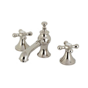 Widespread Bathroom Faucet, Vintage, Cross Handles, Pop-Up Drain, Polished Nickel