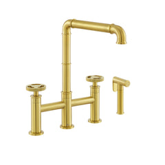 Widespread Kitchen Faucet, Avallon Pro, with Side Sprayer in Brushed Gold