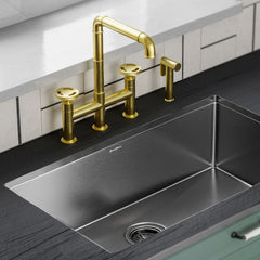 Widespread Kitchen Faucet, Avallon Pro, with Side Sprayer in Brushed Gold