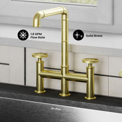 Widespread Kitchen Faucet, Avallon Pro, with Side Sprayer in Brushed Gold