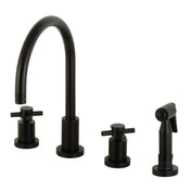 Widespread Kitchen Faucet, Concord, 4-Hole with Brass Sprayer in Matte Black