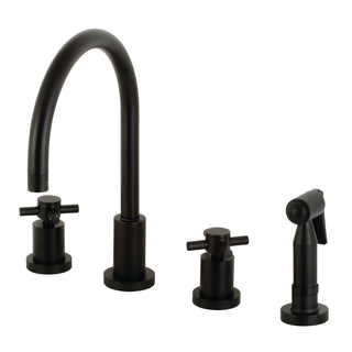 Widespread Kitchen Faucet, Concord, 4-Hole with Brass Sprayer in Matte Black