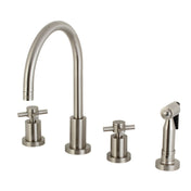 Widespread Kitchen Faucet, Concord, Double Handle with Brass Sprayer in Brushed Nickel