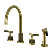 Widespread Kitchen Faucet, Convergent, Double Handle with Side Spray in Antique Brass