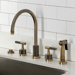 Widespread Kitchen Faucet, Convergent, Double Handle with Side Spray in Antique Brass