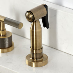 Widespread Kitchen Faucet, Convergent, Double Handle with Side Spray in Antique Brass