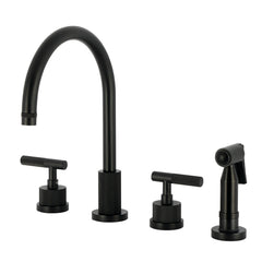 Widespread Kitchen Faucet, Convergent, Double Handle with Side Sprayer in Matte Black