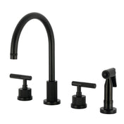 Widespread Kitchen Faucet, Convergent, Double Handle with Side Sprayer in Matte Black