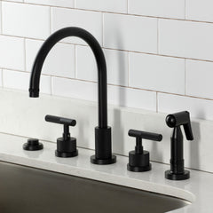 Widespread Kitchen Faucet, Convergent, Double Handle with Side Sprayer in Matte Black