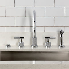 Widespread Kitchen Faucet, Convergent, Double Handle with Sprayer in Polished Chrome