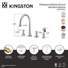 Widespread Kitchen Faucet, Governor, Double-Handle 4-Hole in Polished Chrome