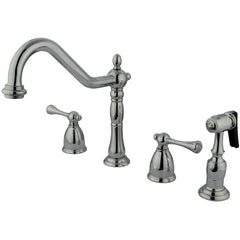 Widespread Kitchen Faucet, Heirloom, 4-Hole with Brass Sprayer in Polished Chrome