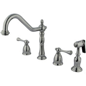 Widespread Kitchen Faucet, Heirloom, 4-Hole with Brass Sprayer in Polished Chrome