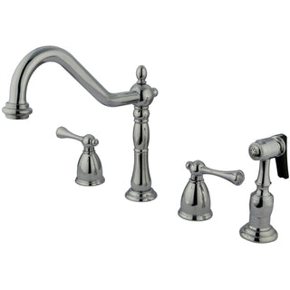 Widespread Kitchen Faucet, Heirloom, 4-Hole with Brass Sprayer in Polished Chrome