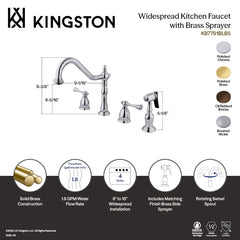 Widespread Kitchen Faucet, Heirloom, 4-Hole with Brass Sprayer in Polished Chrome