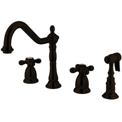 Widespread Kitchen Faucet, Heritage, 4-Hole with Brass Sprayer in Oil Rubbed Bronze