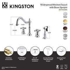 Widespread Kitchen Faucet, Heritage, 4-Hole with Brass Sprayer in Oil Rubbed Bronze