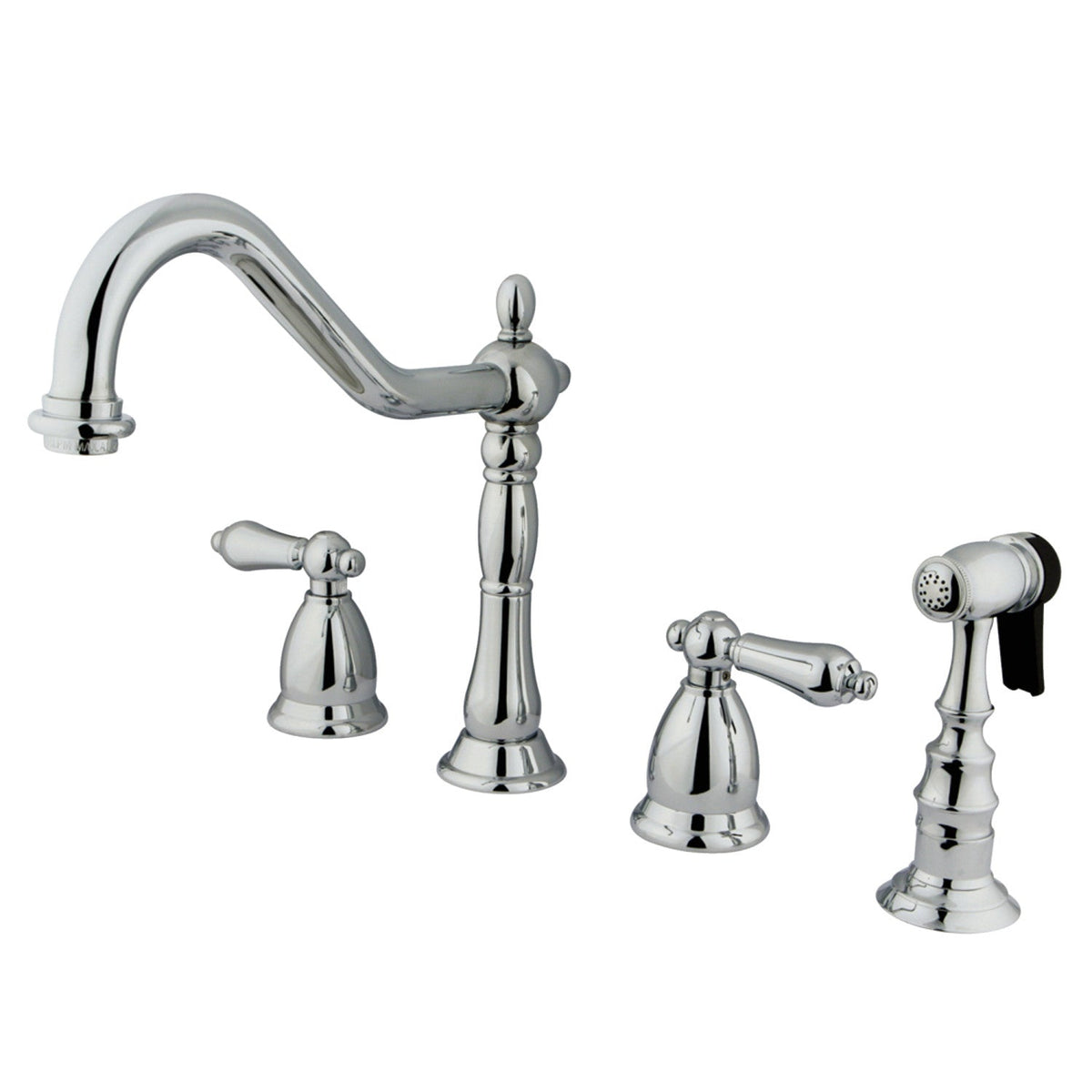 Widespread Kitchen Faucet, Heritage, Double Handle with 4-Hole Installation in Polished Chrome
