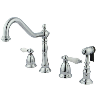 Widespread Kitchen Faucet, Heritage, Double Handle with Brass Sprayer in Polished Chrome