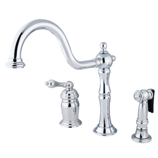 Widespread Kitchen Faucet, Heritage, Single-Handle with Brass Sprayer in Polished Chrome