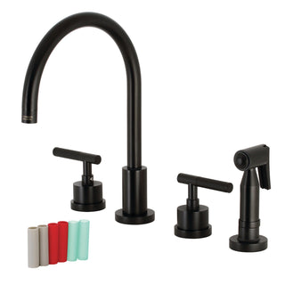 Widespread Kitchen Faucet, Kaiser, 4-Hole with Brass Sprayer in Matte Black