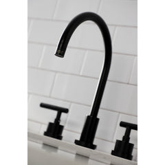 Widespread Kitchen Faucet, Kaiser, 4-Hole with Brass Sprayer in Matte Black