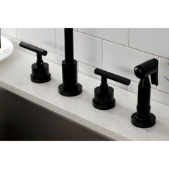 Widespread Kitchen Faucet, Kaiser, 4-Hole with Brass Sprayer in Matte Black