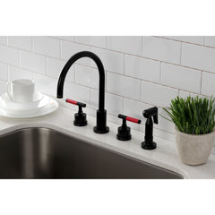 Widespread Kitchen Faucet, Kaiser, 4-Hole with Brass Sprayer in Matte Black
