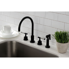 Widespread Kitchen Faucet, Kaiser, 4-Hole with Brass Sprayer in Matte Black