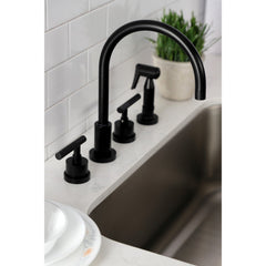 Widespread Kitchen Faucet, Kaiser, 4-Hole with Brass Sprayer in Matte Black