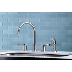 Widespread Kitchen Faucet, Sona, Double Handle 4-Hole in Brushed Nickel