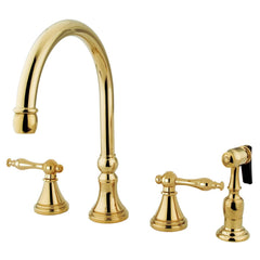 Widespread Kitchen Faucet, Tulare, Double-Handle 4-Hole in Polished Brass