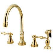 Widespread Kitchen Faucet, Tulare, Double-Handle 4-Hole in Polished Brass