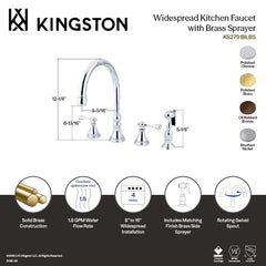 Widespread Kitchen Faucet, Tulare, Double-Handle 4-Hole in Polished Chrome