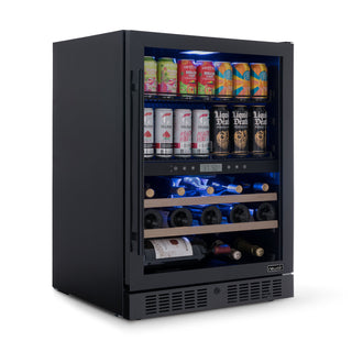 Wine and Beverage Refrigerator, Dual Zone, 24 Bottles, 100 Cans, Black Stainless Steel