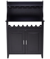 Wine Bar Cabinet, Solid and Manufactured Wood, Black, Two Doors