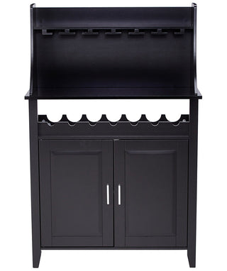 Wine Bar Cabinet, Solid and Manufactured Wood, Black, Two Doors