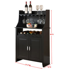 Wine Bar Cabinet, Solid and Manufactured Wood, Black, Two Doors