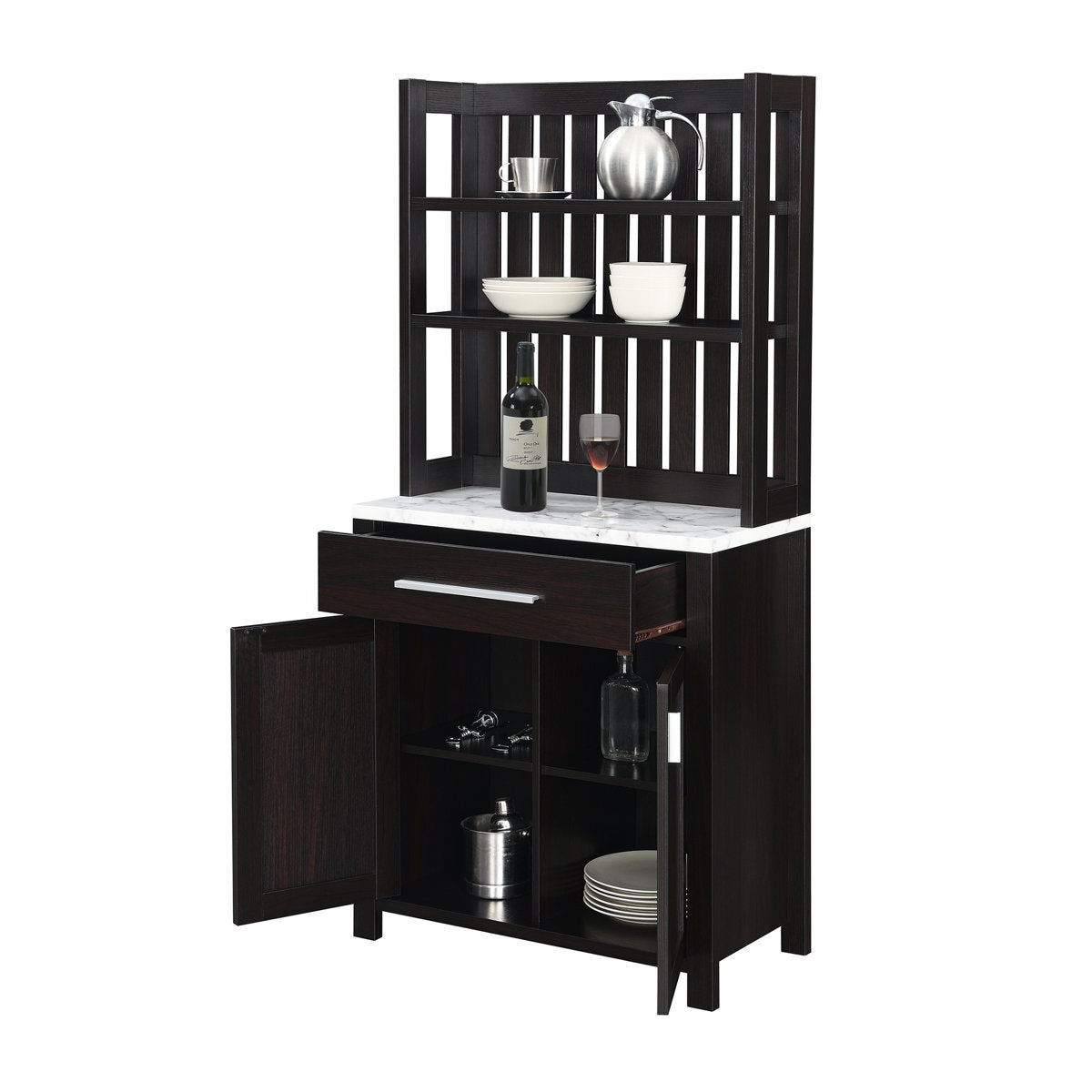 Wine Bar with 2 Cabinet Doors and Wine Rack in White