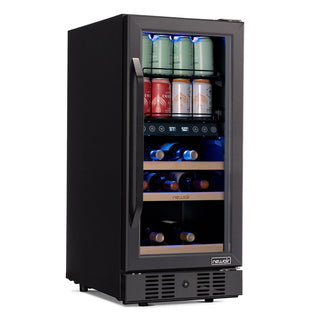 Wine & Beverage Refrigerator, Dual Zone, 9 Bottle, Freestanding, Black