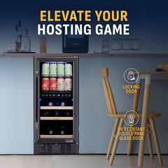 Wine & Beverage Refrigerator, Dual Zone, 13 Bottle, Freestanding, Black