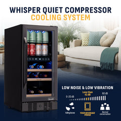 Wine & Beverage Refrigerator, Dual Zone, 13 Bottle, Freestanding, Black