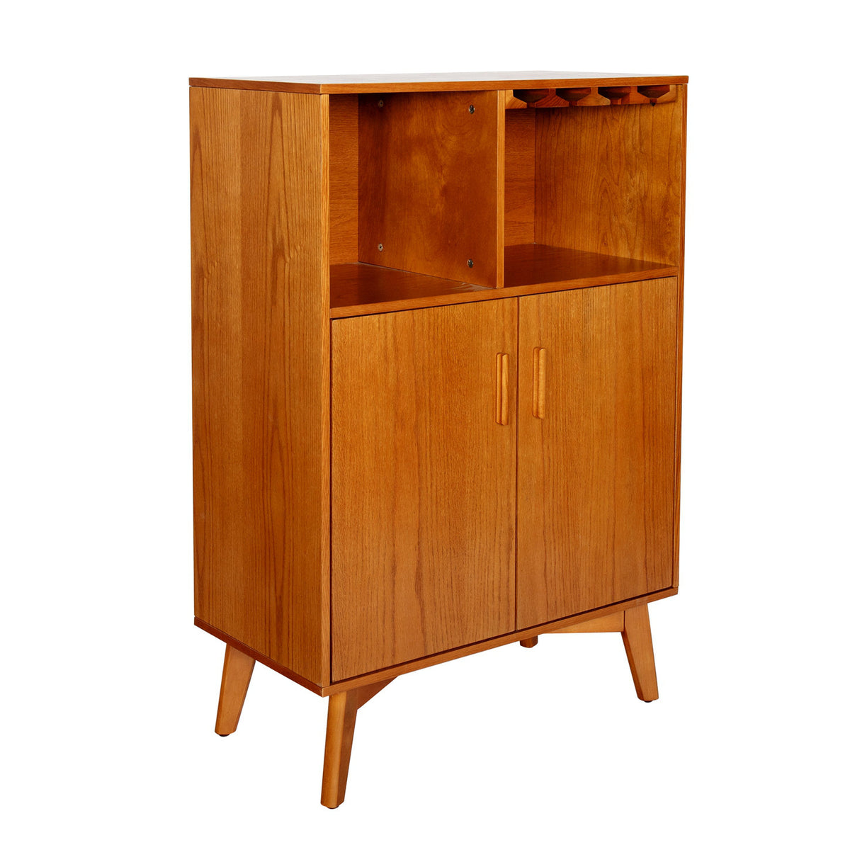 Wine Bottle and Glass Rack Cabinet, Holds 6 Bottles, Wood
